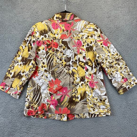 Chicos Jacket Large Artsy Floral Grandmacore Colorful Stretchy Lightweight Fall - Picture 9 of 10